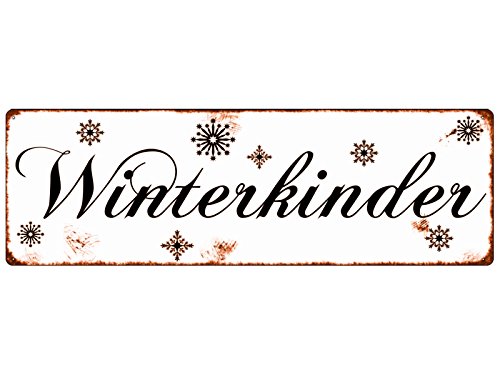 Interluxe METALLSCHILD Shabby Vintage Blechschild WINTERKINDER Winter Dekoration Schnee von Interluxe