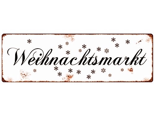 Interluxe METALLSCHILD Shabby Vintage Blechschild Weihnachtsmarkt Winter Weihnachten Schnee von Interluxe
