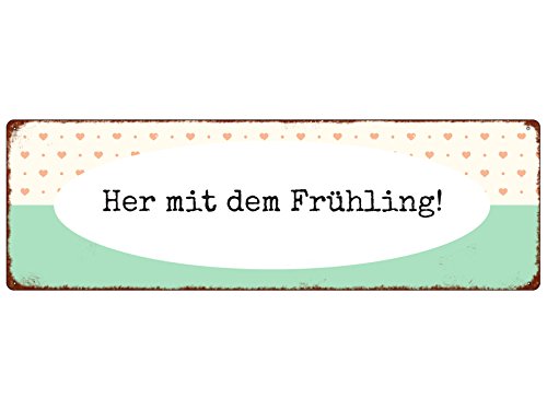 Interluxe METALLSCHILD Türschild HER MIT DEM FRÜHLING Dekoration Shabby Geschenk Spruch von Interluxe