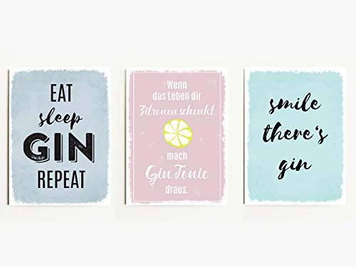 Interluxe Magnet 3er Set Eat Sleap Gin Repeat 95x70mm Magnete für Kühlschrank oder Pinnwand mit motivierenden und lustigen Sprüchen, Freunde und Familie von Interluxe