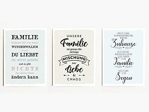 Interluxe Magnet 3er Set Familie bedeutet Zuhause 95x70mm Magnete für Kühlschrank oder Pinnwand mit motivierenden Sprüchen über Liebe, Freundschaft und Lieblingsmenschen von Interluxe