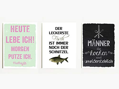 Interluxe Magnet 3er Set Heute lebe ich, Morgen putze ich 95x70mm Magnete für Kühlschrank Männer, die Kochen sind unwiderstehlich. von Interluxe