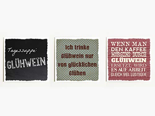 Interluxe Magnet 3er Set Tagessuppe Glühwein 70x70mm Kühlschrankmagnete mit witzigen Sprüchen, ideal als kleines Geschenk zur Advents- und Weihnachtszeit von Interluxe