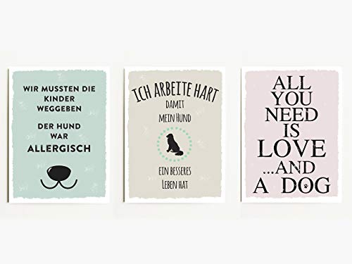 Interluxe Magnet 3er Set Wir mußten die Kinder weggeben, der Hund war allergisch 95x70mm Kühlschrankmagnete für Hundefreunde mit lustige Sprüchen von Interluxe