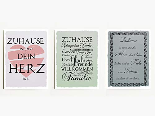 Interluxe Magnet 3er Set Zuhause ist, wo Dein Herz ist 95x70mm Magnete für Kühlschrank oder Pinnwand mit motivierenden Sprüchen über Liebe, Freundschaft und Familie von Interluxe