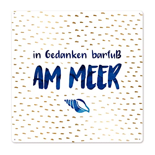 Interluxe Metallschild 20x20cm - In Gedanken barfuß am Meer - Maritim Strand Küste Urlaub von Interluxe