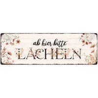 Interluxe Metallschild - Ab Hier Bitte Lächeln Schild Als Geschenkidee Motivation Japandi Stil Blumen Wanddeko Herbst von Interluxe
