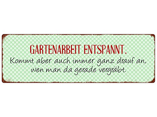 Metallschild Blech GARTENARBEIT ENTSPANNT witziger Spruch Schild aus Metall Shabby Lustig Garten von Interluxe