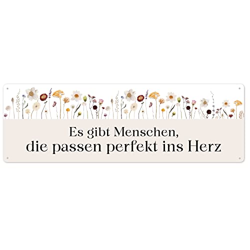 Interluxe Metallschild - Es gibt Menschen die passen perfekt ins Herz - Schild aus Metall Dekoration Landhaus Stil Country Wildblumen Blumen Motiv Frühling Sommer Herbst Garten von Interluxe