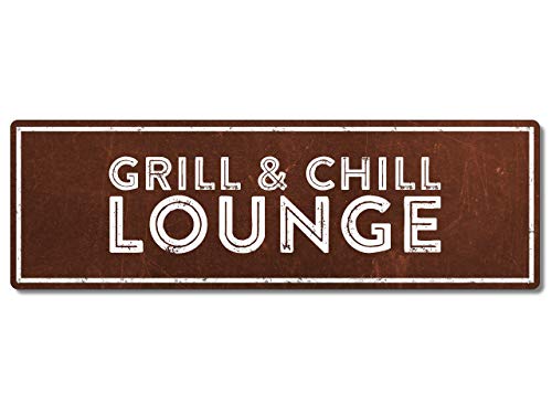 Interluxe Metallschild - Grill & Chill Lounge Rost - wetterfestes Schild für den Grill, Geschenk oder Deko zur Grillparty von Interluxe