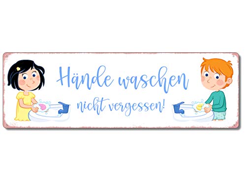 Interluxe Metallschild - Hände waschen Nicht vergessen für Kinder - Handhygiene Hinweisschild WC Toilette Schule Kindergarten Bad Waschbecken von Interluxe