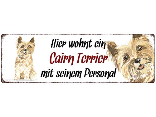 Interluxe Metallschild - Hier wohnt EIN Cairn Terrier - dekoratives Schild, Türschild, Blechschild als Geschenk für Menschen mit Hund von Interluxe