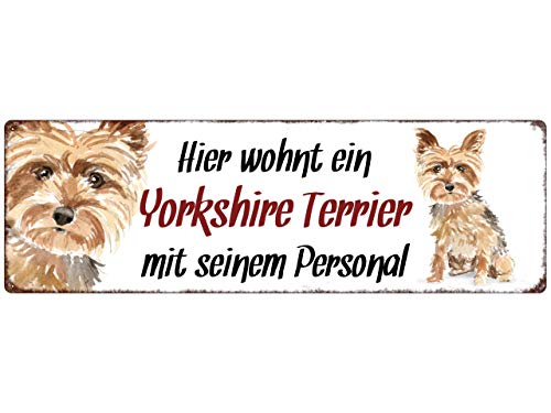 Interluxe Metallschild - Hier wohnt EIN Yorkshire Terrier - dekoratives Schild, Türschild, Blechschild als Geschenk für Menschen mit Hund von Interluxe