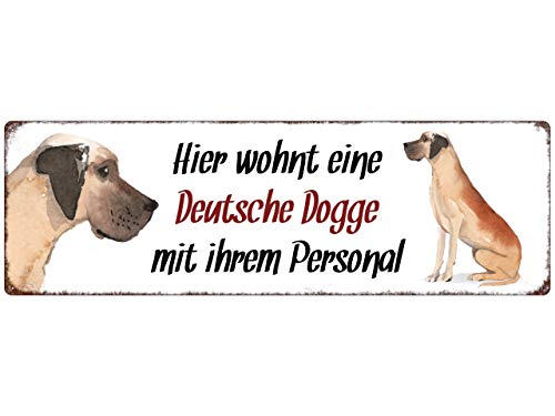 Interluxe Metallschild - Hier wohnt eine Deutsche Dogge - dekoratives Schild, Blechschild als Geschenk für Menschen mit Hund von Interluxe