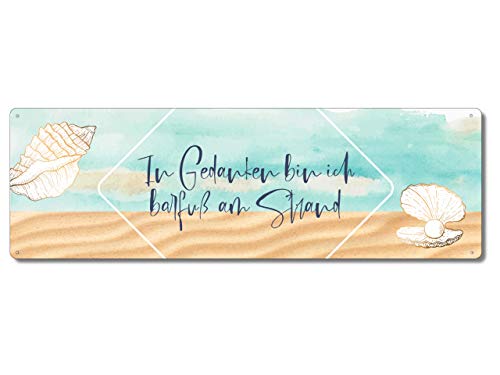 Interluxe Metallschild - In Gedanken Bin ich barfuß am Strand - wetterfestes Blechschild Fernweh Urlaub Meer See von Interluxe