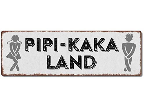 Interluxe Metallschild - Pipi-Kaka-Land - Schild, Türschild, Blechschild für WC, Bad, witziges Toilettenschild für das Gäste-WC oder Badezimmer von Interluxe