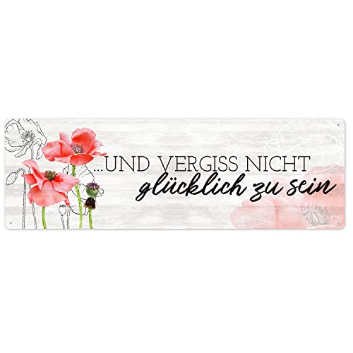 Interluxe Metallschild - Und vergiss nicht glücklich zu sein Mohnblume - Geschenkidee Sommer Freunde Familie Natur von Interluxe