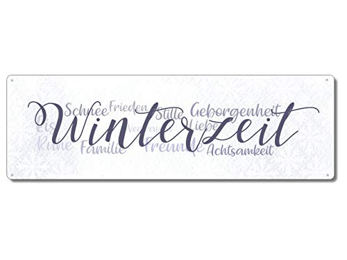 Interluxe Metallschild - Winterzeit Familie - Schild als Weihnachtsdeko oder Winterdekoration von Interluxe