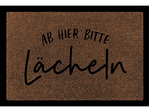 Interluxe SCHMUTZMATTE Fußmatte AB Hier Bitte LÄCHELN BRAUN Fussabtreter Dekomatte mit Spruch Lachen von Interluxe