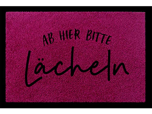 Interluxe SCHMUTZMATTE Fußmatte AB Hier Bitte LÄCHELN Fuchsia Fussabtreter Dekomatte mit Spruch Lachen von Interluxe