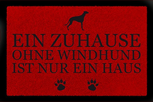 Interluxe SCHMUTZMATTE Fußmatte EIN ZUHAUSE OHNE [ WINDHUND ] Tierisch Haustier Geschenk Rot von Interluxe