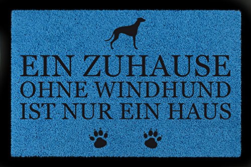 Interluxe SCHMUTZMATTE Fußmatte EIN ZUHAUSE OHNE [ WINDHUND ] Tierisch Haustier Geschenk Royalblau von Interluxe