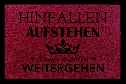 Interluxe SCHMUTZMATTE Fußmatte Hinfallen AUFSTEHEN Krone RICHTEN Frau Geschenk Dekomatte Bordeauxrot von Interluxe