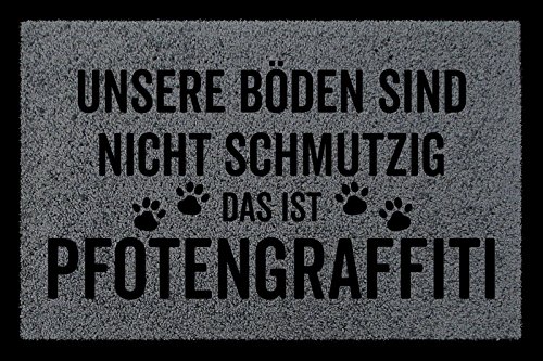 Interluxe SCHMUTZMATTE Fußmatte PFOTENGRAFFITI Hund Tierisch Türmatte Geschenk Einzug Dunkelgrau von Interluxe