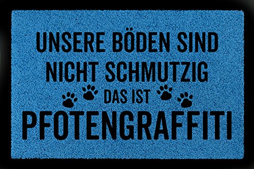 Interluxe SCHMUTZMATTE Fußmatte PFOTENGRAFFITI Hund Tierisch Türmatte Geschenk Einzug Royalblau von Interluxe