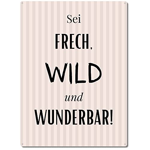 Interluxe Schild 300x220mm Wandschild Metallschild - Sei frech wild und wunderbar Dekoschild mit Spruch Familie Family home Geschenkidee Mitbringsel von Interluxe