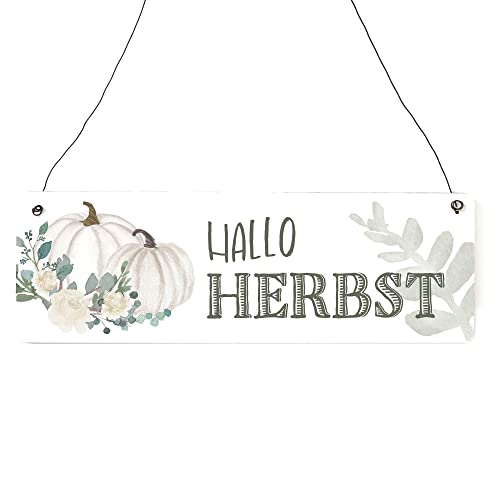 Interluxe Schild Holzschild - Hallo Herbst - weißer Kürbis Baby Boo Pumpkin Herbstzauber Dekoschild Türschild Interluxe Schild Holzschild - Hallo Herbst - weißer Kürbis Baby Boo Pumpkin Herbstzauber Dekoschild Türschild von Interluxe