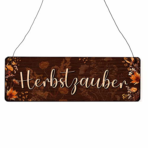 Interluxe Schild Holzschild - Herbstzauber Herbst 22 Dekoschild Türschild Besuch Gäste Blumen Landhaus von Interluxe