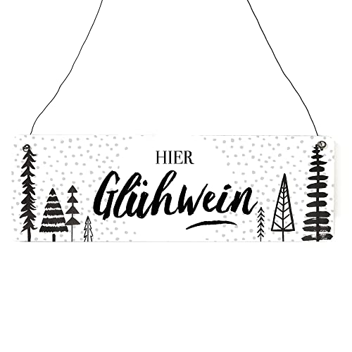 Interluxe Schild Holzschild - Hier Glühwein - Dekoschild Weihnachtsmarkt Glühweinstand Winter Adventszeit Weihnachtszeit von Interluxe