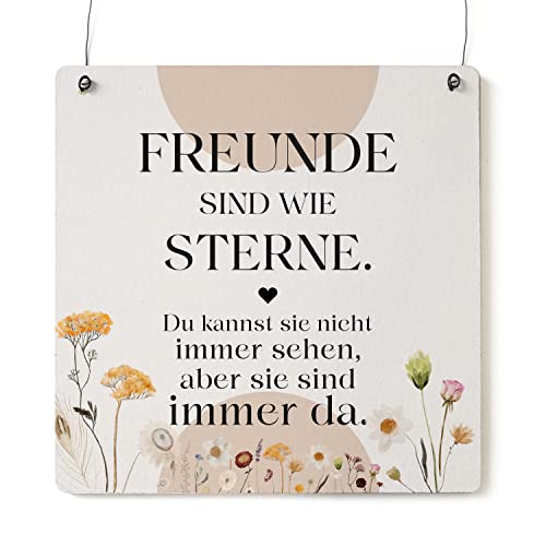 Interluxe Schild Holzschild XL -Freunde sind wie Sterne - Dekoschild Japandi Freundin Freund Familie Blumen Wildblumen von Interluxe