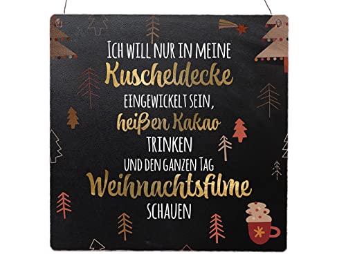 Interluxe Schild Holzschild XL -Ich will nur in meine Kuscheldecke - witziger Spruch Weihnachtszeit Schnee Winter Tannenbaum von Interluxe