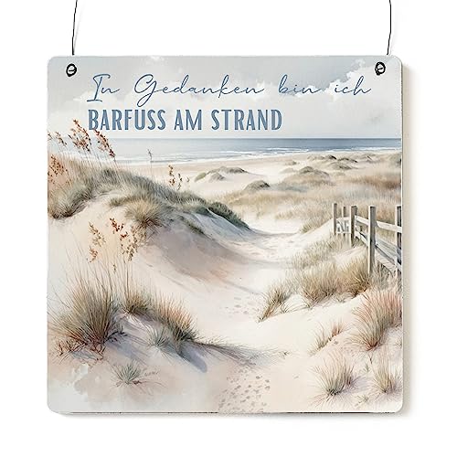 Interluxe Schild Holzschild XL - In Gedanken bin ich barfuss am Strand - maritimes Dekoschild mit Spruch für Freunde Familie von Interluxe