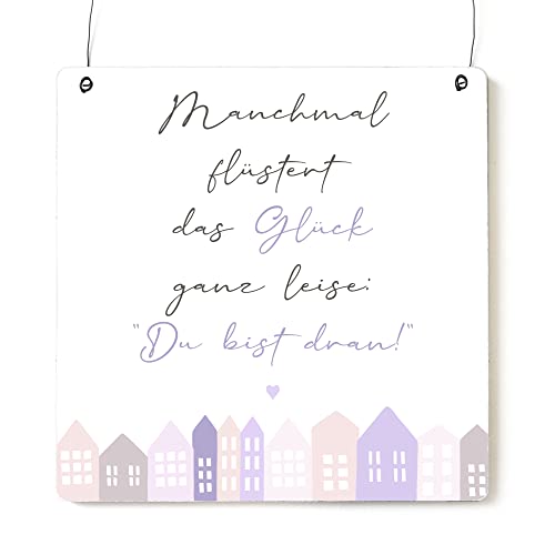 Interluxe Schild Holzschild XL - Manchmal flüstert das Glück ganz leise - Häuschen Dekoschild Spruch Familie Freunde Home Geschenkidee Mitbringsel Motivation Positives Denken von Interluxe