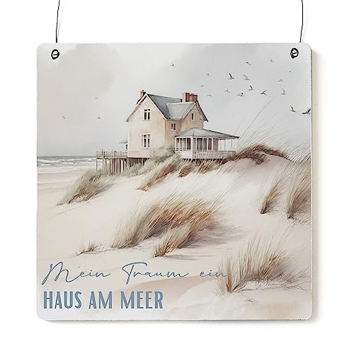 Interluxe Schild Holzschild XL - Mein Traum ein Haus am Meer - maritimes Dekoschild mit Spruch für Freunde Familie von Interluxe