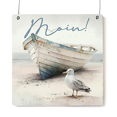 Interluxe Schild Holzschild XL - Moin Strand - maritimes Dekoschild mit Spruch für Freunde Familie Thema Meer von Interluxe
