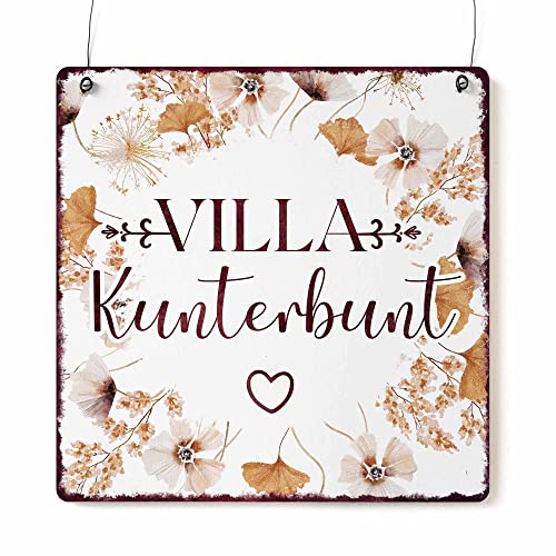 Interluxe Schild Holzschild XL - Villa Kunterbunt_Herbstzauber - Herbstdeko Dekoschild Begrüßung Eingang Kinder von Interluxe