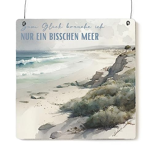 Interluxe Schild Holzschild XL - Zum Glück brauche ich nur ein bisschen Meer - maritimes Dekoschild mit Spruch für Freunde Familie von Interluxe