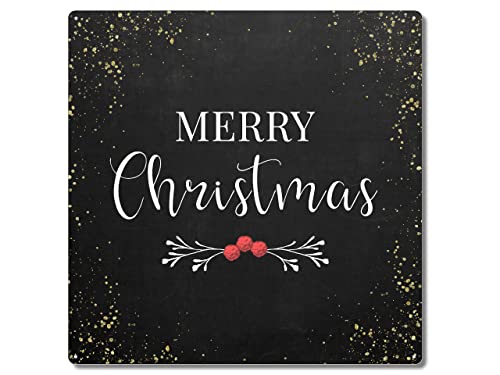 Interluxe Schild Metallschild 20x20cm - Merry Christmas Black Gold - Schild als Winterdeko Weihnachten Weihnachtsschild Weihnachtsdeko von Interluxe