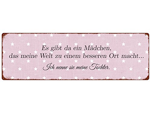 INTERLUXE Schild Metallschild Blech Es gibt da ein Mädchen Rosa Tochter Shabby Deko Geschenk von Interluxe