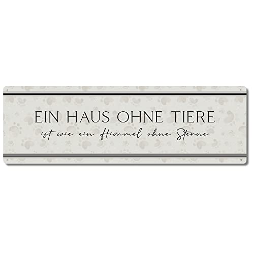 Interluxe Schild Metallschild - Ein Haus ohne Tiere - Schild aus Blech mit Spruch Tierliebhaber Zuhause von Interluxe