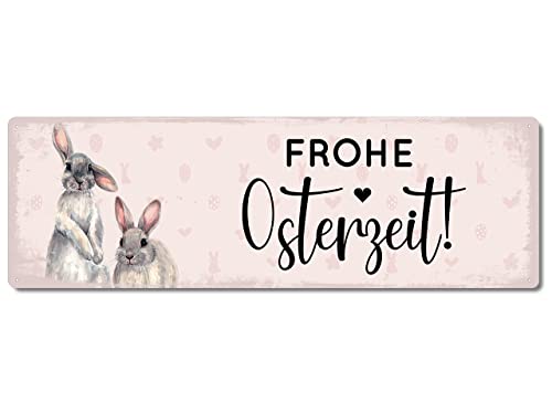 Interluxe Schild Metallschild - Frohe Osterzeit - Ostern Frühling Osterhase Landhaus shabby chic skandi Geschenkidee scandi Türschild von Interluxe