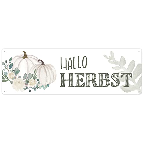 Interluxe Schild Metallschild - Hallo Herbst - Herbstschild Herbstdeko weißer Kürbis Baby Boo Japandi Skandi modern von Interluxe