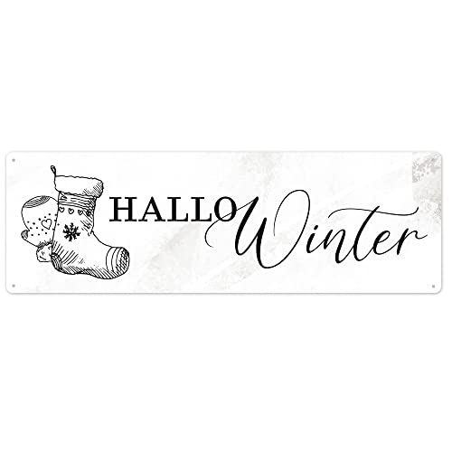 Interluxe Schild Metallschild - Hallo Winter - Winterzeit Winterzauber XMas Winter Schnee Weihnachtszeit Advent Weihnachtsmarkt Weihnachten von Interluxe