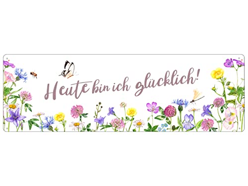 Interluxe Schild Metallschild - Heute bin ich glücklich - Blechschild als Geschenkidee Mitbringsel zum Frühling Sommer Blumen Wildblumen Affirmation Spruch Motivation von Interluxe