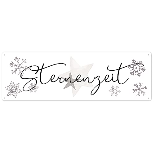 Interluxe Schild Metallschild - Sternenzeit - Winterzeit Winter Weihnachtszeit Adventszeit Weihnachtsmarkt xmas von Interluxe