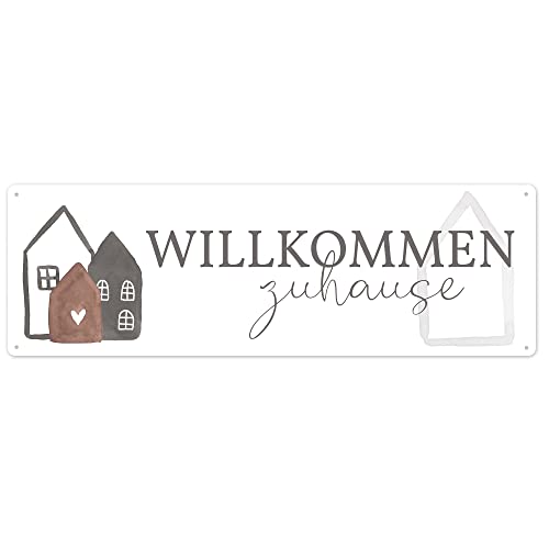 Interluxe Schild Metallschild - Willkommen Zuhause - Einzugsgeschenk Gäste Besuch Familie Türschild für Türkranz von Interluxe